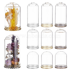 Glass Dome Cover, Decorative Display Case, Cloche Bell Jar, with Brass Cabochon Settings, Mixed Color, Cabochon Settings: 31x2mm, Tray: 30.5mm, 12pcs; Cover: 39~59x29.5~30mm, Inner Diameter: 25.5~26mm, 12pcs(DJEW-BC0001-20)