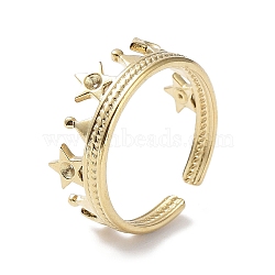 304 Stainless Steel Star Crown Cuff Ring Findings, Ring Settings for Rhinestone, Real 18K Gold Plated, Inner Diameter: 18mm, Fit for 1.5mm Rhinestone(STAS-P334-02G)