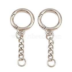 Zinc Alloy & Iron Spring Gate Rings, with Curb Chain & Jump Ring, Platinum, 65mm(AL-CBAC079-01P)