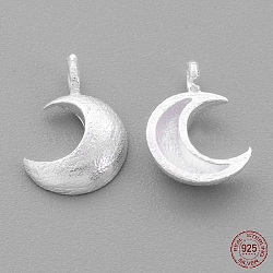 925 Sterling Silver Charms, Moon, Matte Silver, 10x7x2mm, Hole: 1mm(STER-G011-28MS)