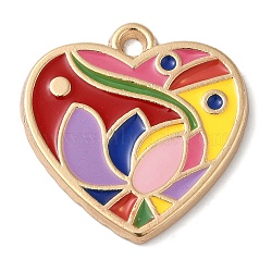 Zinc Alloy Enamel Pendants, Golden, Heart Charm, Red, 25x25x2mm, Hole: 3mm(ENAM-Z013-01A-02)