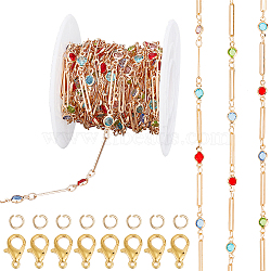 PandaHall Elite DIY Chain Bracelet Necklace Making Kit, Inclduing Brass Oval & Colorful Acrylic Link Chain, Alloy Clasps, 304 Stainless Steel Jump Rings, Golden & Light Gold, Flat Round, Link: 10~15x2.5~4.5x0.5~2mm, Chain: 5M/set(DIY-PH0017-38B)