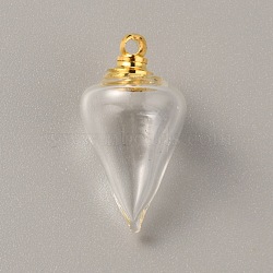 Glass Pendants, with Brass Findings, Openable Cone Perfume Bottle Shape, Golden, 25x14mm, Hole: 1.8mm(FIND-WH0145-47)