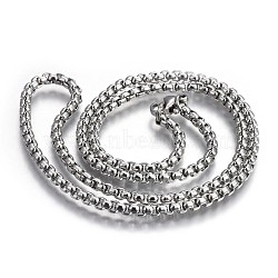 Non-Tarnish 304 Stainless Steel Box Chain Necklaces, with Lobster Claw Clasps, Stainless Steel Color, 17.7 inch(45cm), 3.0mm(NJEW-O110-05H-P)