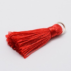 Nylon Tassels Pendant Decorations, with Alloy Findings, Red, 31x7mm, Hole: 2x5mm(HJEW-L013-06)