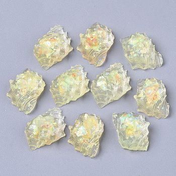 Transparent Epoxy Resin Cabochons, Imitation Jelly Style, with Sequins/Paillette, Conch Shell Shape, Champagne Yellow, 23.5~24.5x14.5~15.5x9.5~10.5mm