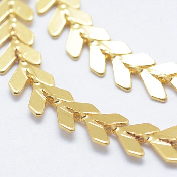 3.28 Feet Brass Handmade Chains, Cobs Chains, Unwelded, Long-Lasting Plated, Leaf, Real 18K Gold Plated, 6.5x6x0.5mm