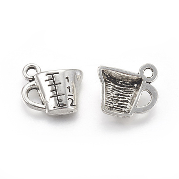 Tibetan Style Alloy Drink Charms, Lead Free & Cadmium Free, Cup, Antique Silver, 13.5x14.5x4mm, Hole: 2mm
