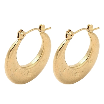 Crescent Moon with Star 201 Stainless Steel Half Hoop Earrings for Women, with 304 Stainless Steel Pin, Golden, 24x3mm