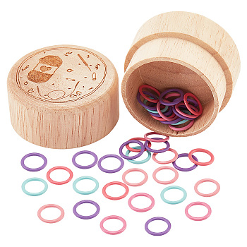 60Pcs Alloy Knitting Stitch Marker Rings, Round Ring, with 1Pc Wooden Stitch Marker Storage Boxes, Mixed Color, 12.5x1.2mm, Inner Diameter: 9.3mm