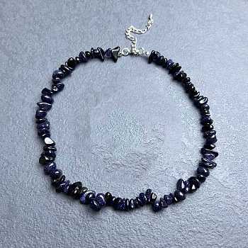 Synthetic Blue Goldstone Chip Beaded Necklaces for Women