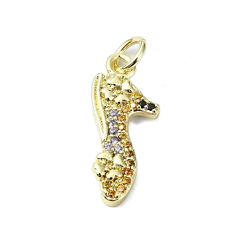 Brass Micro Pave Colorful Cubic Zirconia Pendants, Shoes, Real 18K Gold Plated, 19x8x2.5mm, Hole: 3mm