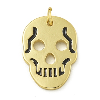 Rack Plating Brass Enamel Pendants, with Jump Ring, Long-Lasting Plated, Lead Free & Cadmium Free, Skull Charms, Real 18K Gold Plated, 21.5x15x1.5mm, Hole: 3mm