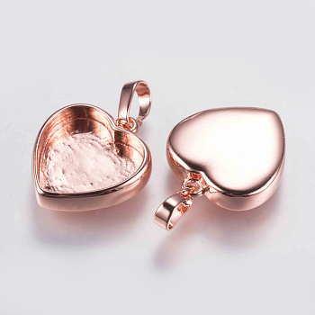 Brass Pendant Cabochon Settings, Plain Edge Bezel Cups, Long-Lasting Plated, Heart, Rose Gold, 17x15x3.5mm, Hole: 3x5mm, Tray: 12x13mm