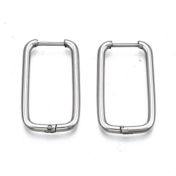 201 Stainless Steel Huggie Hoop Earrings, with 304 Stainless Steel Pins, Rectangle, Stainless Steel Color, 25x14.5x2mm, Pin: 0.7mm