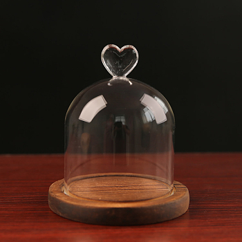 High Borosilicate Glass Dome Cover, Heart Decorative Display Case, Cloche Bell Jar Terrarium with Wood Base, Sienna, 100x130mm
