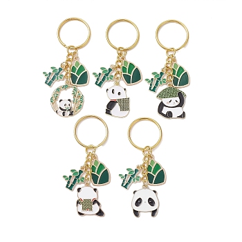 Panda Alloy Enamel Pendants Keychain, with Iron Keychain Ring, Mixed Color, 7.5~7.8cm