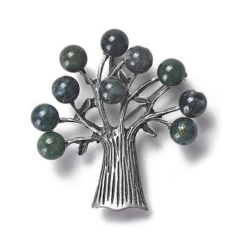 Resin Imitation Agate Tree Brooches, Antique Silver Plated Zinc Alloy Pins, Dark Slate Gray, 54x52x14.5mm