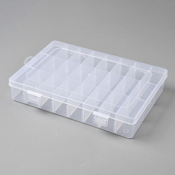 24 Grids Plastic Adjustable Dividers Storage Boxes with Hinged Lid, Rectangle, WhiteSmoke, 13.5x19x3.6cm