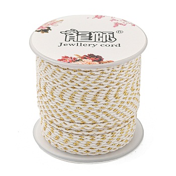 4-Ply Polycotton Cord, Handmade Macrame Cotton Rope, with Gold Wire, for String Wall Hangings Plant Hanger, DIY Craft String Knitting, White, 1.5mm, about 21.8 yards(20m)/roll