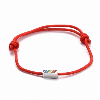 Rainbow Pride Bracelet, Rectangle Beads Adjustable Cord Bracelet for Men Women, Red, Inner Diameter: 1-7/8~3-1/2 inch(4.75~8.8cm)