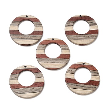 Wenge Wood & Sandalwood & White Ash Pendants, Donut Charms, Colorful, 38x3.5mm, Hole: 2mm, Inner Diameter: 19mm