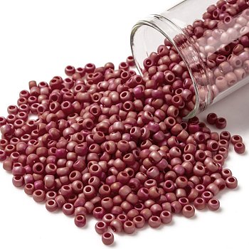 TOHO Round Seed Beads, Japanese Seed Beads, (405F) Opaque ABFrost Cherry, 8/0, 3mm, Hole: 1mm, about 1110pcs/50g