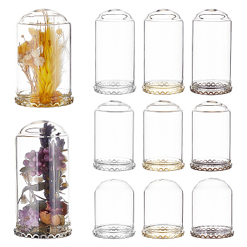 Glass Dome Cover, Decorative Display Case, Cloche Bell Jar, with Brass Cabochon Settings, Mixed Color, Cabochon Settings: 31x2mm, Tray: 30.5mm, 12pcs; Cover: 39~59x29.5~30mm, Inner Diameter: 25.5~26mm, 12pcs