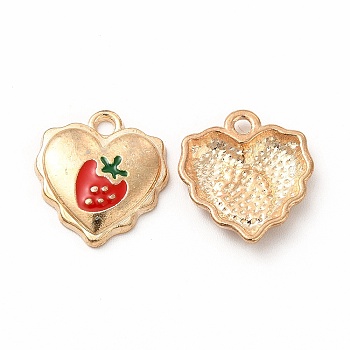 Alloy Enamel Pendants, Heart with Strawberry Charm, Golden, 16.5x15x3mm, Hole: 2mm