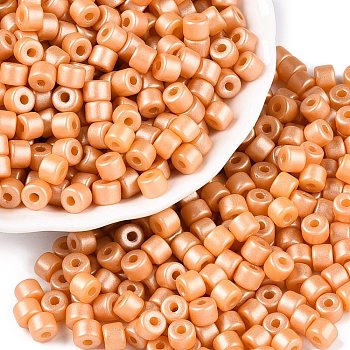 Baking Paint Pearlized Glass Seed Beads, Round Hole, Cylinder, Sandy Brown, 4x5.5mm, Hole: 1.8mm, about 2500pcs/pound