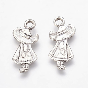 Tibetan Silver Pendant, Girl, Antique Silver, Lead Free and Cadmium Free, 25mm long, 11mm wide, 2.5mm thick, hole: 2.5mm