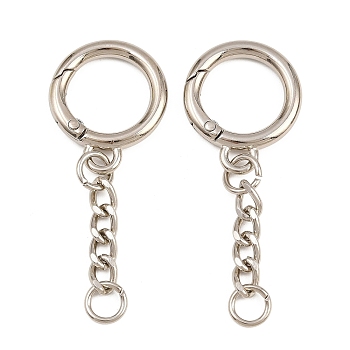 Zinc Alloy & Iron Spring Gate Rings, with Curb Chain & Jump Ring, Platinum, 65mm