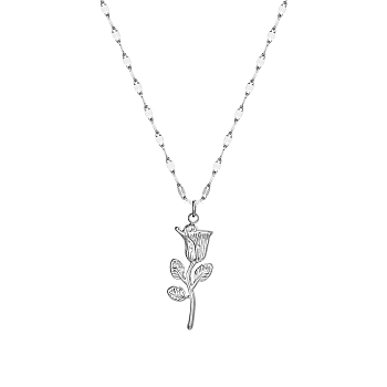 Stainless Steel Rose Pendant Necklace for Women, Elegant and Versatile