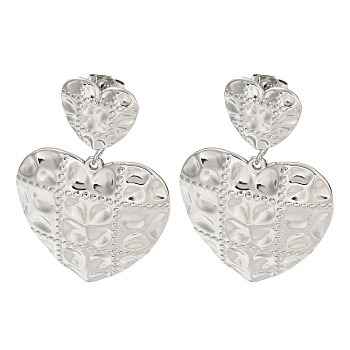 304 Stainless Steel Ear Studs, Heart, Stainless Steel Color, 42x27mm