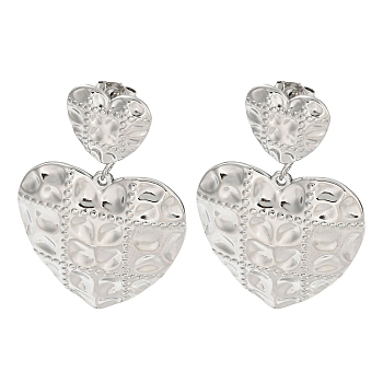 Non-Tarnish 304 Stainless Steel Ear Studs, Heart, Stainless Steel Color, 42x27mm