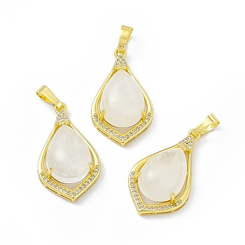 Natural Quartz Crystal Pendants, Rock Crystal Pendants, Teardrop Charms, with Golden Tone Rack Plating Brass Findings, Cadmium Free & Lead Free, 32x18.5x9.5mm, Hole: 8x4.5mm
