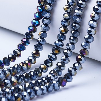 Electroplate Glass Beads Strands, Opaque Solid Color, AB Color Plated, Faceted, Rondelle, Black, 3.5x3mm, Hole: 0.4mm, about 123~127pcs/strand, 13.7~14.1 inch(35~36cm)