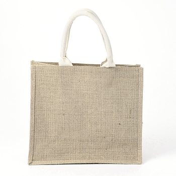 Jute Portable Shopping Bag, Reusable Grocery Bag Shopping Tote Bag, Tan, 27x31cm