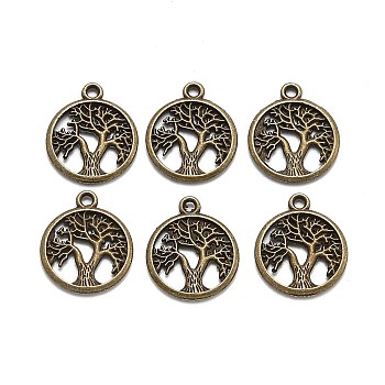 Tibetan Style Alloy Pendants, Cadmium Free & Nickel Free & Lead Free, Flat Round with Tree of Life, Antique Bronze, 18.5x15.5x1.5mm, Hole: 1.6mm, about 588pcs/500g