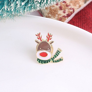 Christmas Alloy Enamel Pins, for Clothes Backpack, Golden, Deer, 20.5x19mm