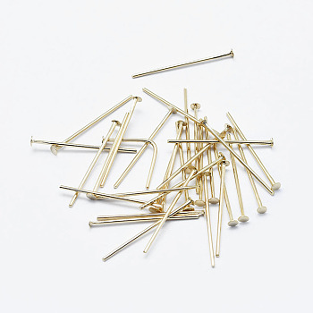 Brass Flat Head Pins, Long-Lasting Plated, Nickel Free, Real 18K Gold Plated, 20x0.7mm, Head: 2mm, 600pcs/bag