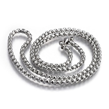 304 Stainless Steel Box Chain Necklaces, with Lobster Claw Clasps, Stainless Steel Color, 17.7 inch(45cm), 3.0mm