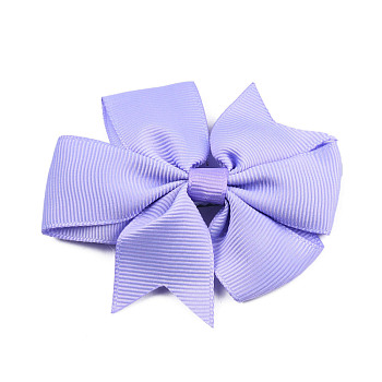Grosgrain Bowknot Alligator Hair Clips, with Iron Alligator Clips, Platinum, Lilac, 80mm