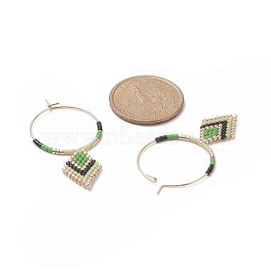 Glass Seed Braided Rhombus Dangle Hoop Earrings(EJEW-MZ00046-02)-4