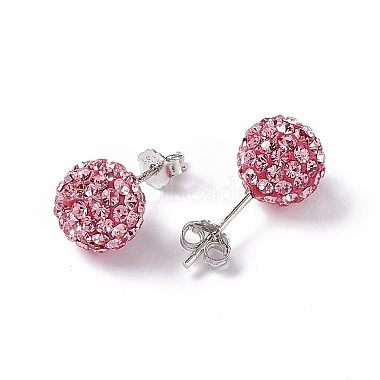 Gifts for Her Valentines Day 925 Sterling Silver Austrian Crystal Rhinestone Ball Stud Earrings for Girl(Q286H111)-2