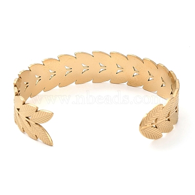 304 Stainless Steel Leafy Branch Cuff Bangle for Women(BJEW-D061-06G)-3