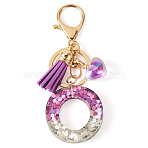 Alloy Resin Heart Keychains, with Lobster Claw Clasps, Golden, with Glitter Powder, Letter O, 99mm(KEYC-TADJ0002-01G-O)