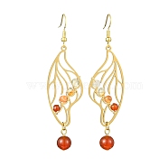 Natural Mixed Gemstone Beaded Dangle Earrings, Golden Alloy Wings Drop Earrings, 75x20mm(EJEW-TA00384-01)