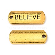 Tibetan Style Alloy Rectangle with Word Believe Pendants, Inspirational Message Pendants, Cadmium Free & Lead Free, Antique Golden, 8x21x2mm, Hole: 2mm, about 612pcs/1000g(TIBEP-Q043-066AG-RS)