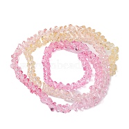 Transparent Baking Paint Glass Bead Strands, Segmented Multi-color Beads, Faceted Triangle, Pearl Pink, 4.5x4x3.5mm, Hole: 1mm, about 134~137pcs/strand, 13.27~13.39''(33.7~34cm)(GLAA-YW0003-17F)
